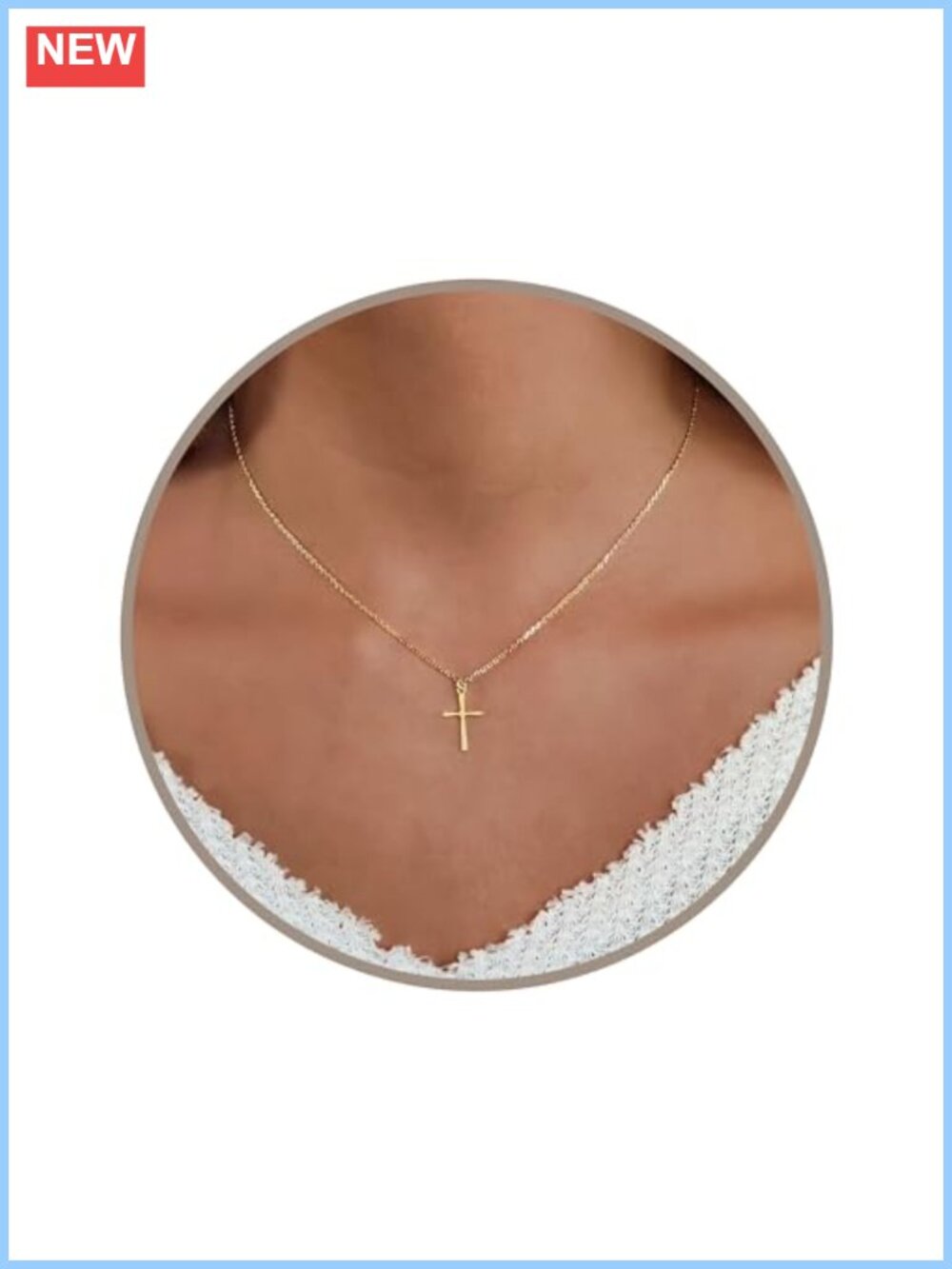 14K Gold Plated Stainless Steel Cross Pendant Necklace Waterproof